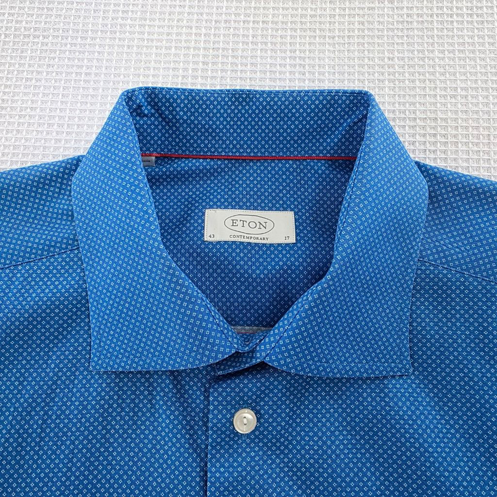 ETON Shirt 17 43 Blue Micro Dot Floral Men’s Cotton Dress Shirt Quiet Luxury - Picture 9 of 16